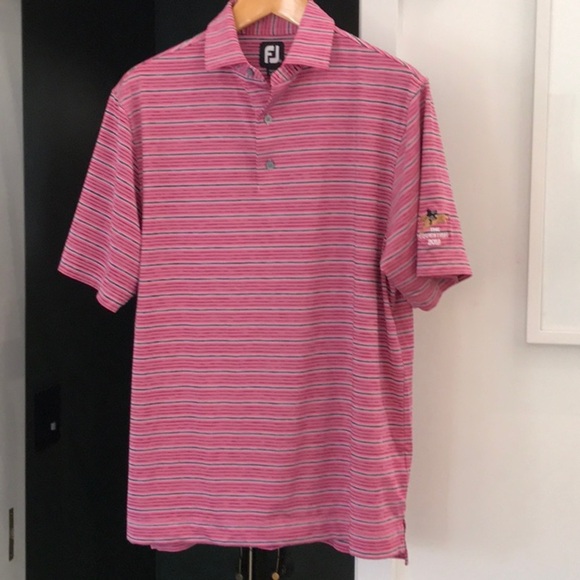 FootJoy Pink Striped Polo Golf Shirt Performance Fabric M Medium - Picture 3 of 5